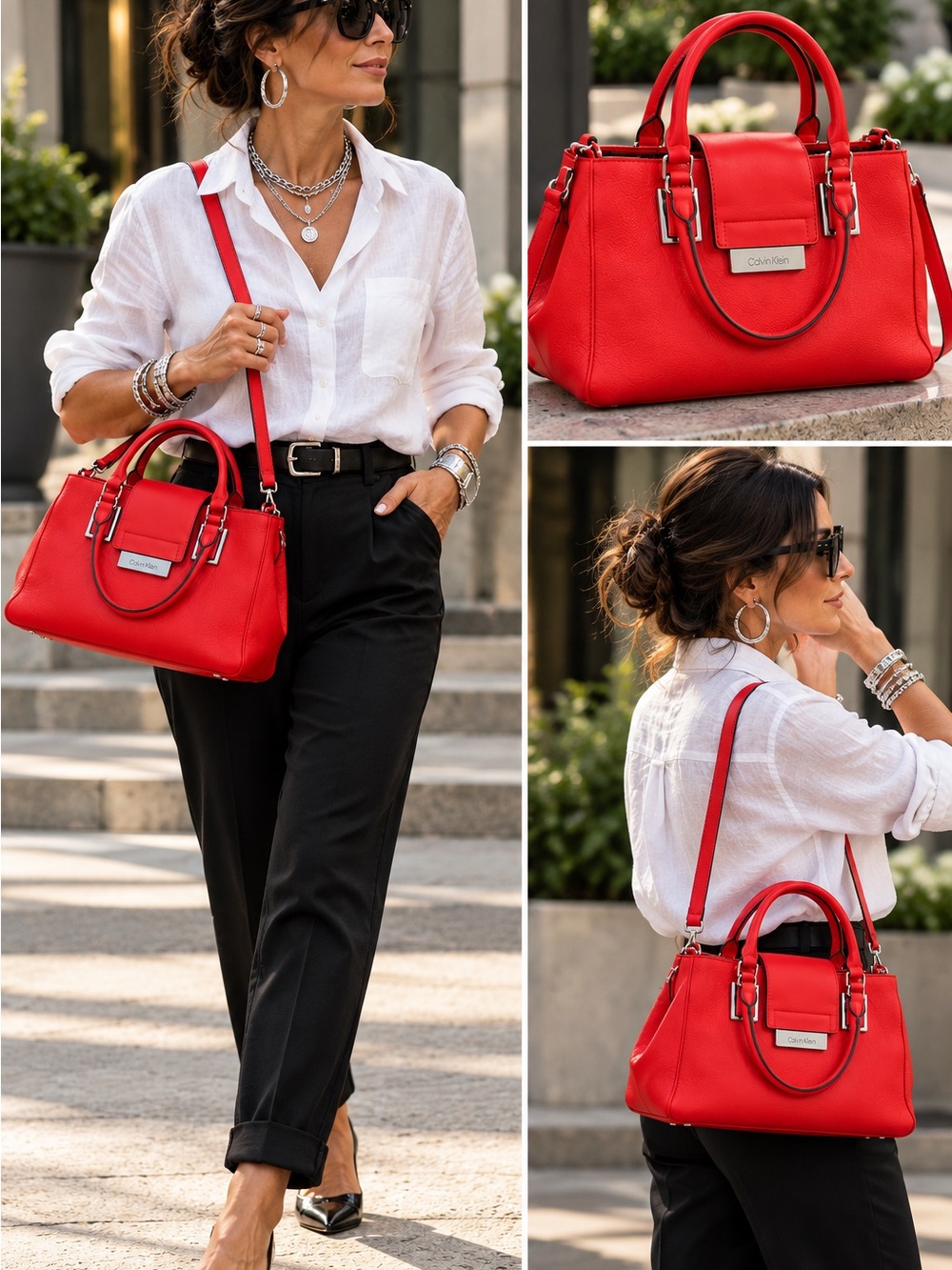 Calvin Klein Red Satchel Shoulder Bag